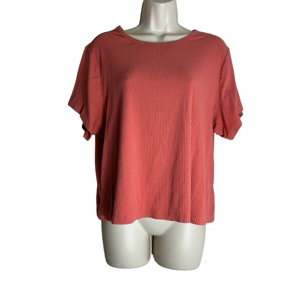 Old Navy 2X Pullover Ribbed Top Pink Peach Sugar Poppy - Picture 7 of 8